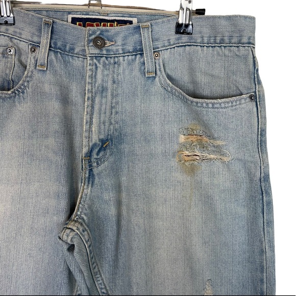 Levi’s Distressed 527 Low Boot Cut Destroyed Light Blue Wash Denim Jeans W32 L30 - Picture 14 of 16
